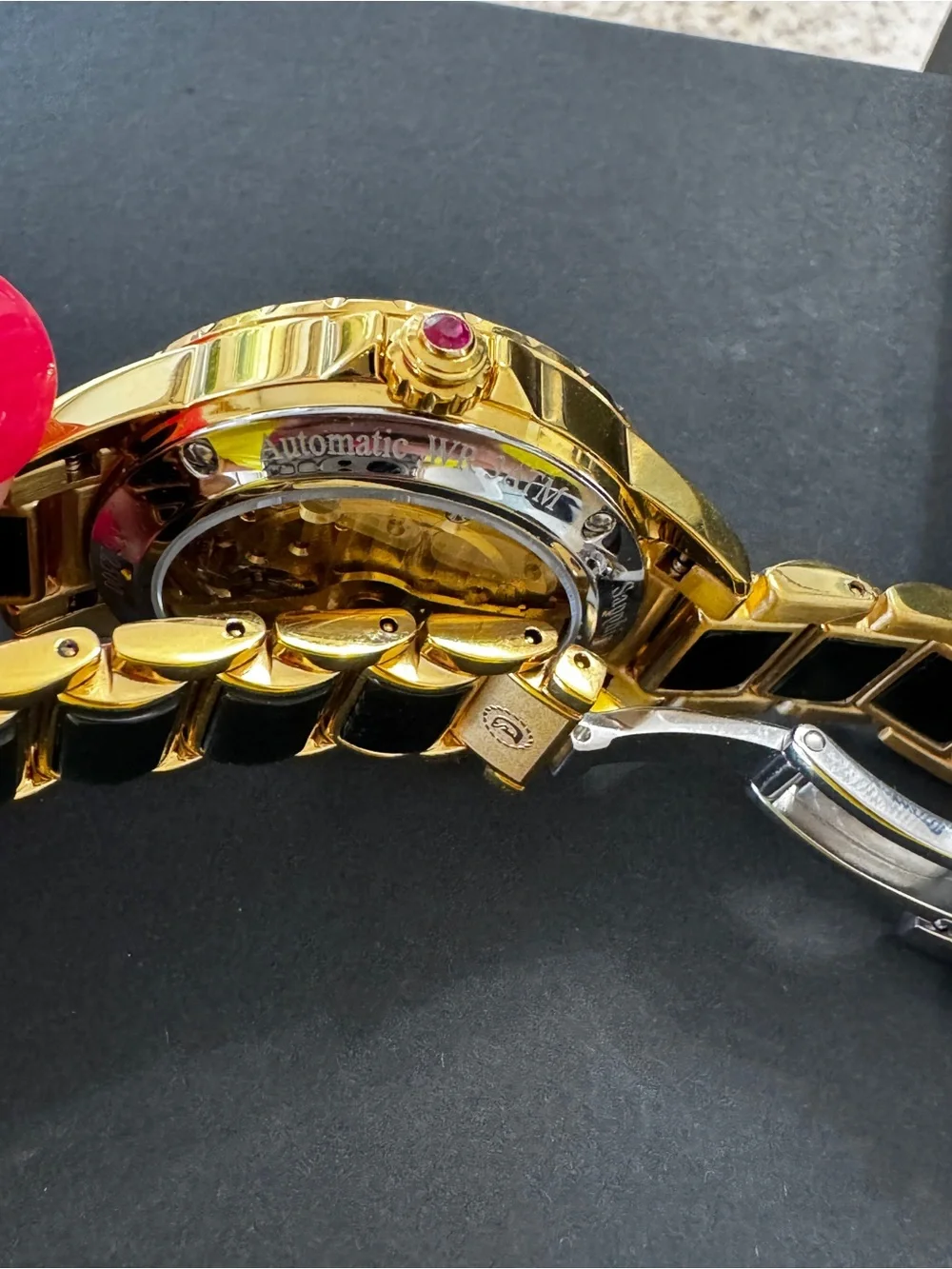Diella Automatic Wristwatch Women’s Luxury Skeleton Gold Jade Waterproof AD6025L